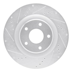Cadillac XLR Brake Rotor (1) - Front Left - R1 Concepts - Drilled & Slotted - Silver - `05-`13